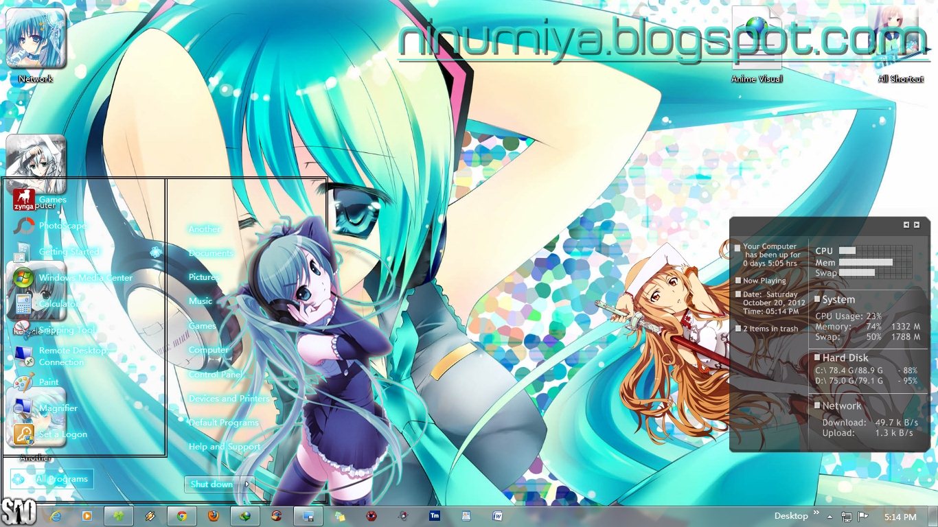 Tema Anime Windows [theme Anime Win 7] Hatsune Miku - Miku Hatsune , HD Wallpaper & Backgrounds