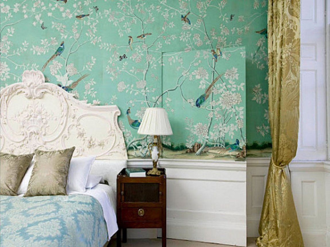 Inspired Damask Curtains In Bedroom Traditional With - Earlham Wallpaper By De Gournay , HD Wallpaper & Backgrounds