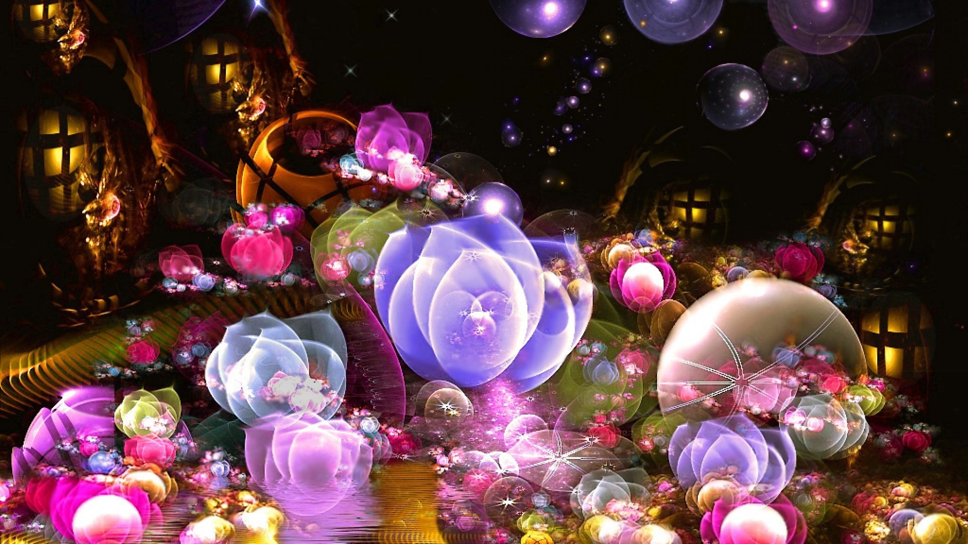 Full Hd Wallpaper Flower Fairy Night Magic Latern - Fractal Flowers , HD Wallpaper & Backgrounds