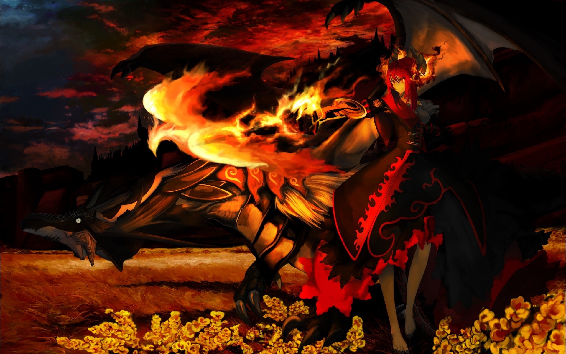 Anime Flame Hot Heat Magic Smoke Art Inferno Danger - Red Eyes Fire Dragon , HD Wallpaper & Backgrounds