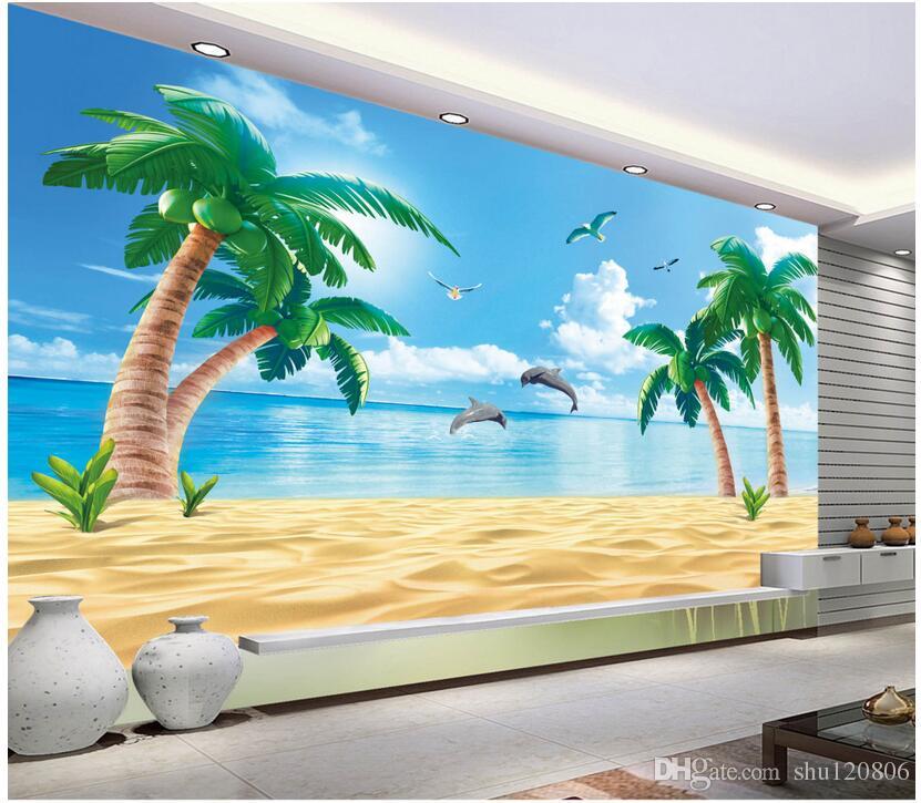 3d Wallpaper Custom Photo Non Woven Mural Hd Beach - Beach Wall Mural Painting , HD Wallpaper & Backgrounds