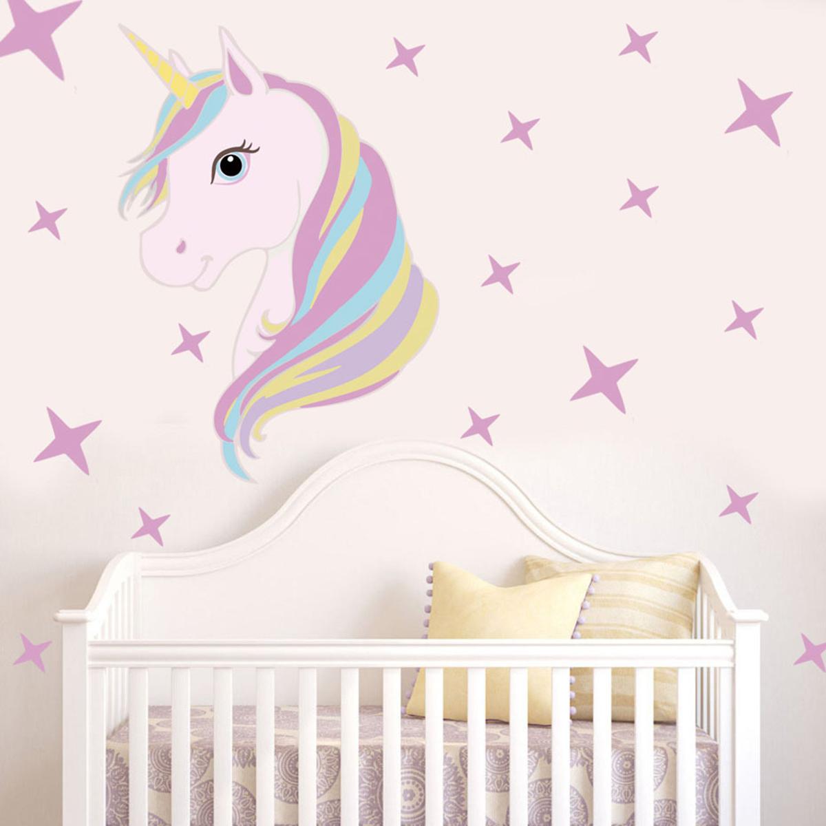Cute Unicorn & Bling Stars Wall Decal Art Stickers - Unicorn Wall Stickers , HD Wallpaper & Backgrounds