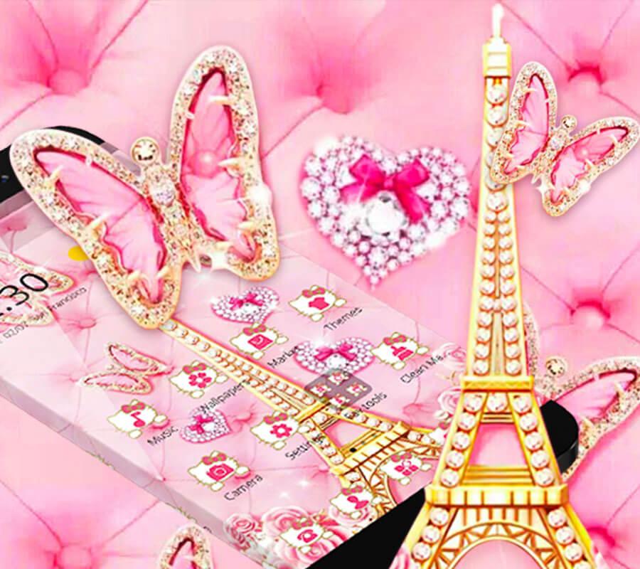 Wallpaper Menara Eiffel Pink - Love Pink Butterfly Wallpaper Torre Eiffel , HD Wallpaper & Backgrounds