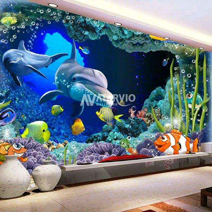 Wallpaper Wall Paper Custom 3d 3 D 3 Dimensi Ikan Bawah - Undersea Creatures , HD Wallpaper & Backgrounds