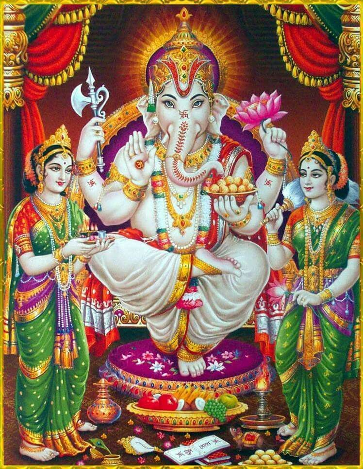 Ganapati With His Two Wives Riddhi Siddhi - Ganesh Ji Riddhi Siddhi Hd , HD Wallpaper & Backgrounds
