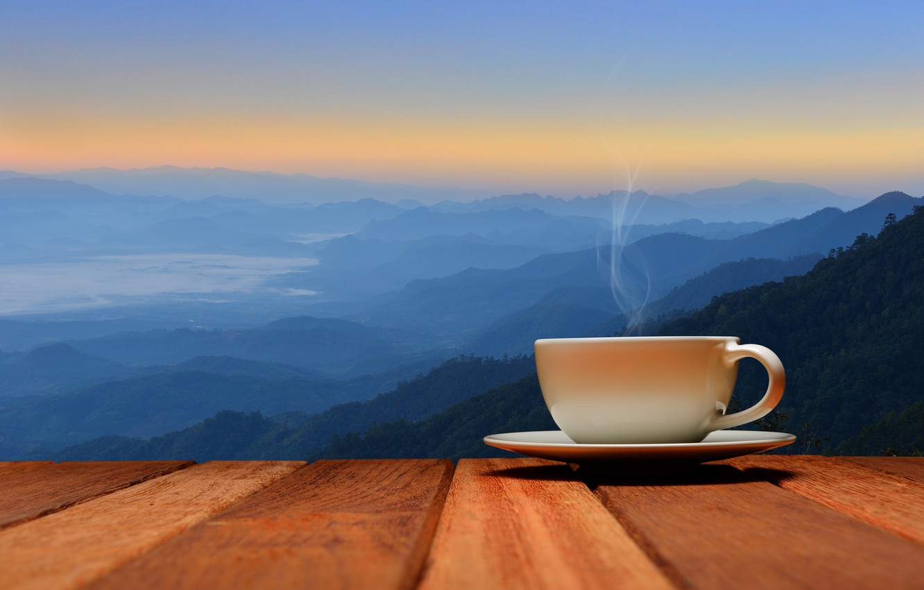 Photo Wallpaper Dawn, Coffee, Morning, Cup, Hot, Coffee - Early Morning , HD Wallpaper & Backgrounds