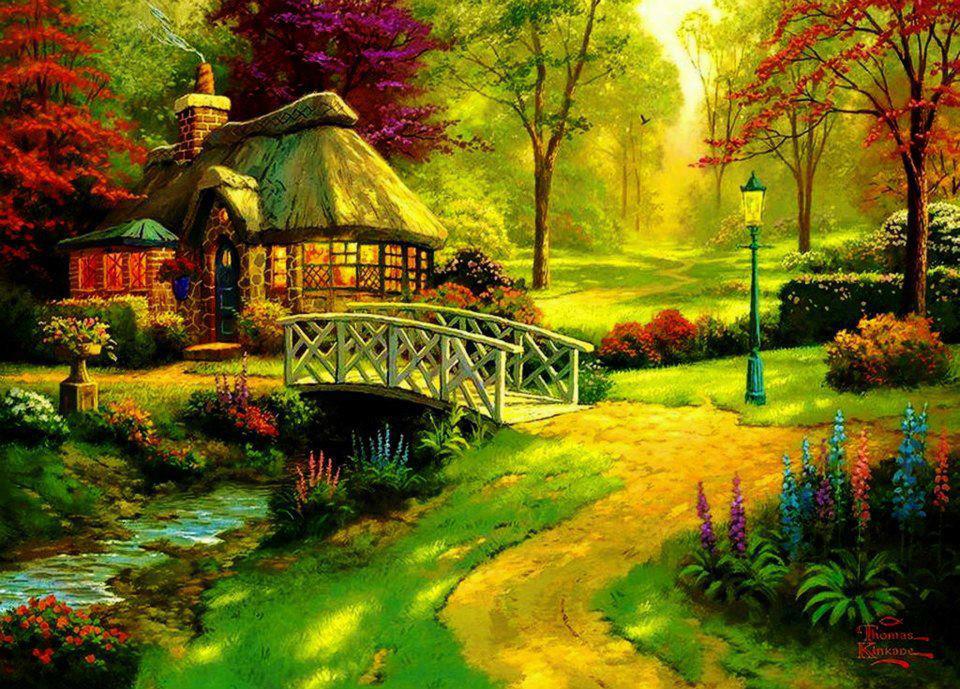 Love Nature Wallpaper - Thomas Kinkade Summer Painting , HD Wallpaper & Backgrounds