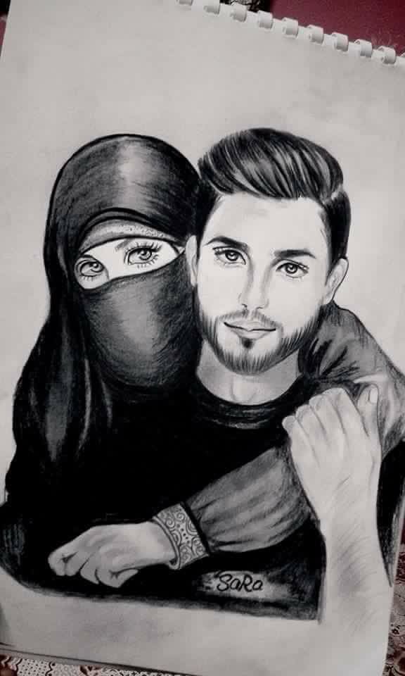 We R Also Seems Like This Couple Couple Sketch, Couple - Islamic Couple Cartoon Dp , HD Wallpaper & Backgrounds