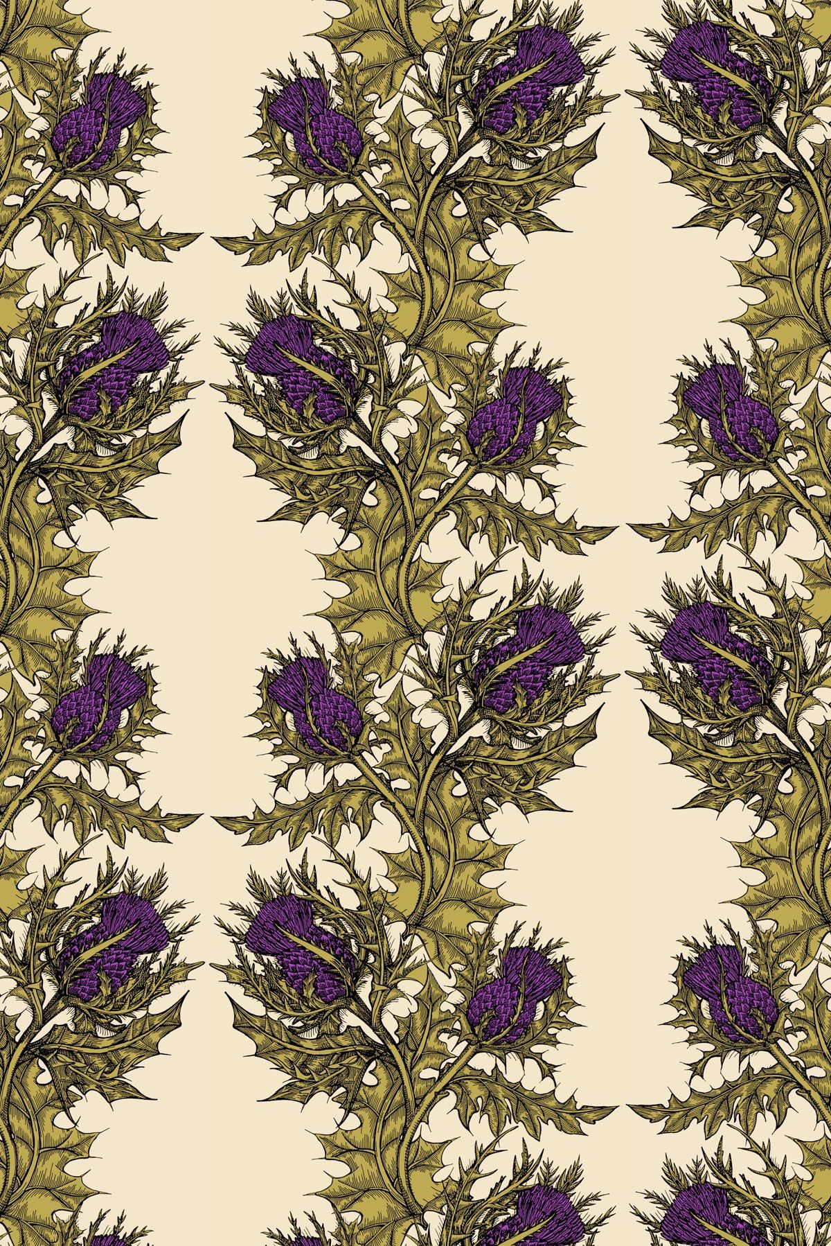 Grand Thistle Hand Printed Wallpaper - Black And White Thistle , HD Wallpaper & Backgrounds