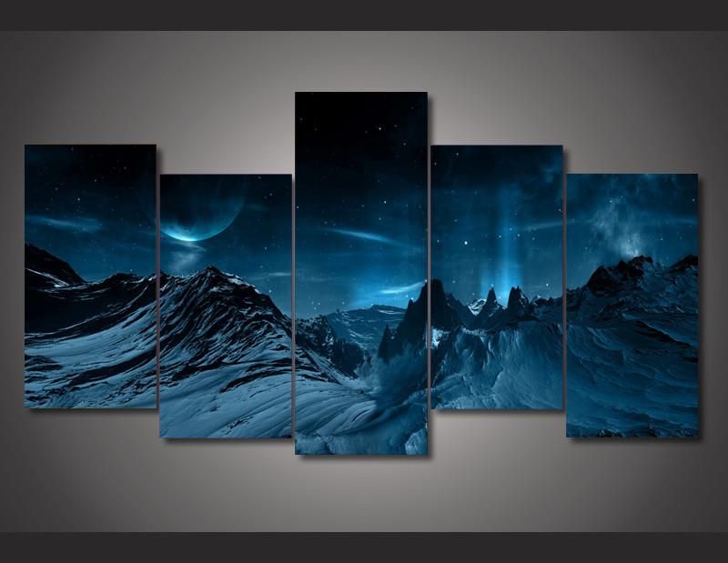 Hd Printed Blue Night And Mountainscape Painting Canvas - Fondos De Pantalla Planetas Hd , HD Wallpaper & Backgrounds