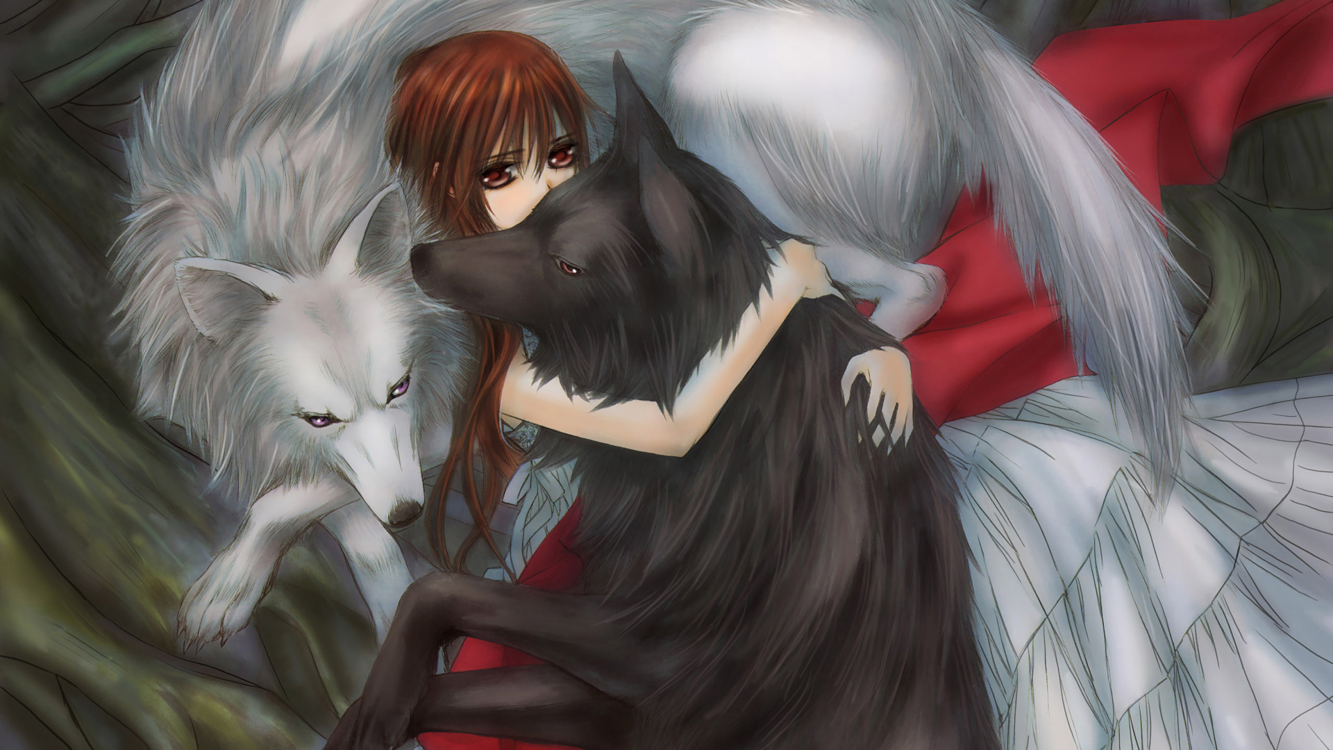 Full Hd Wallpaper Vampire Knight Wolf Girl Redhead - Anime Girl With Wolf , HD Wallpaper & Backgrounds