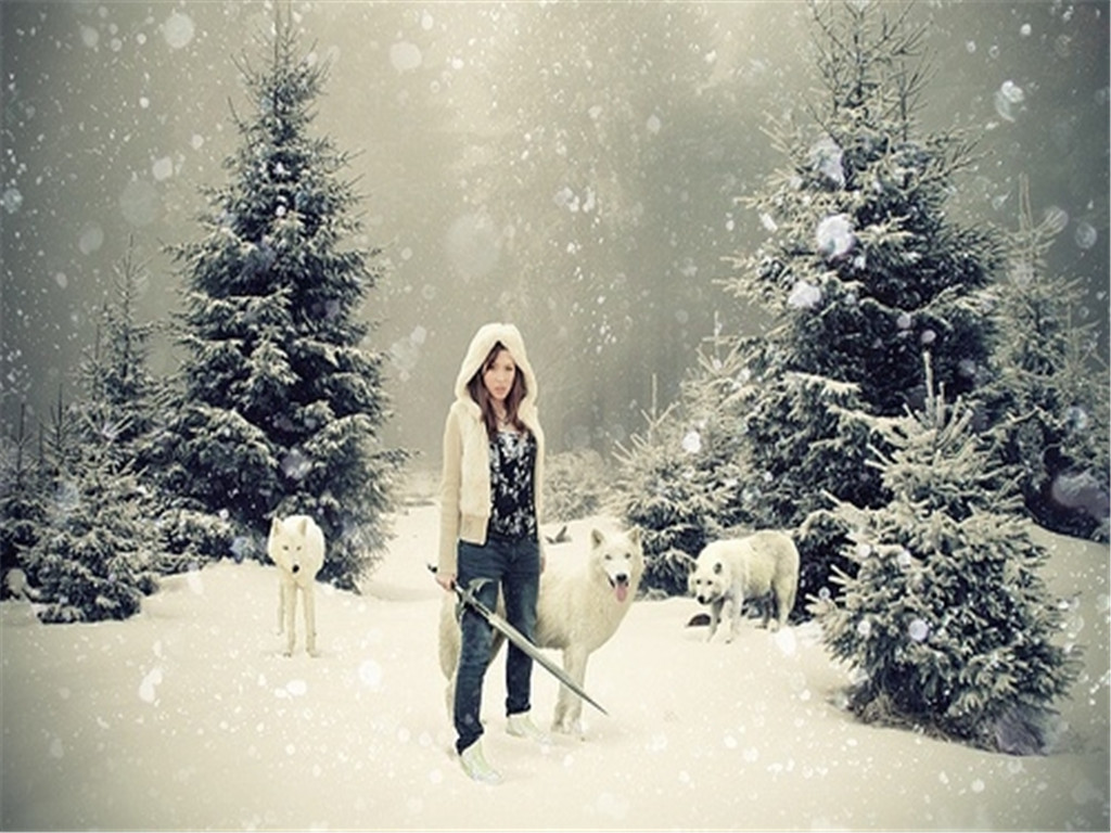 Girl And Wolf In Snow , HD Wallpaper & Backgrounds