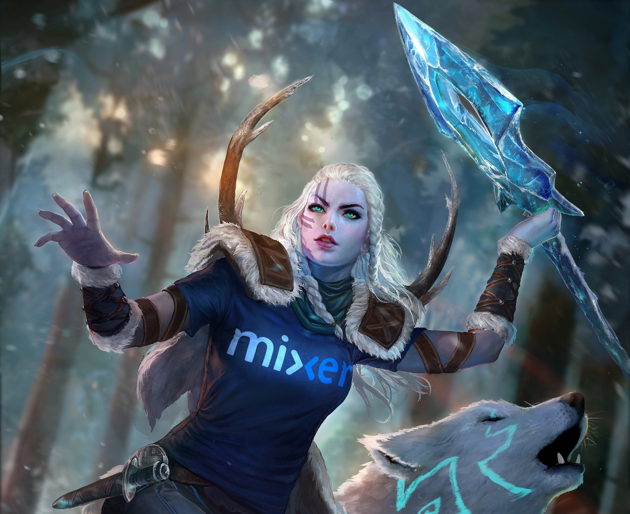 Skadi , Smite, Spear, Blonde, Wolf, Girl, Green Eyes - Skadi Mixer Skin , HD Wallpaper & Backgrounds