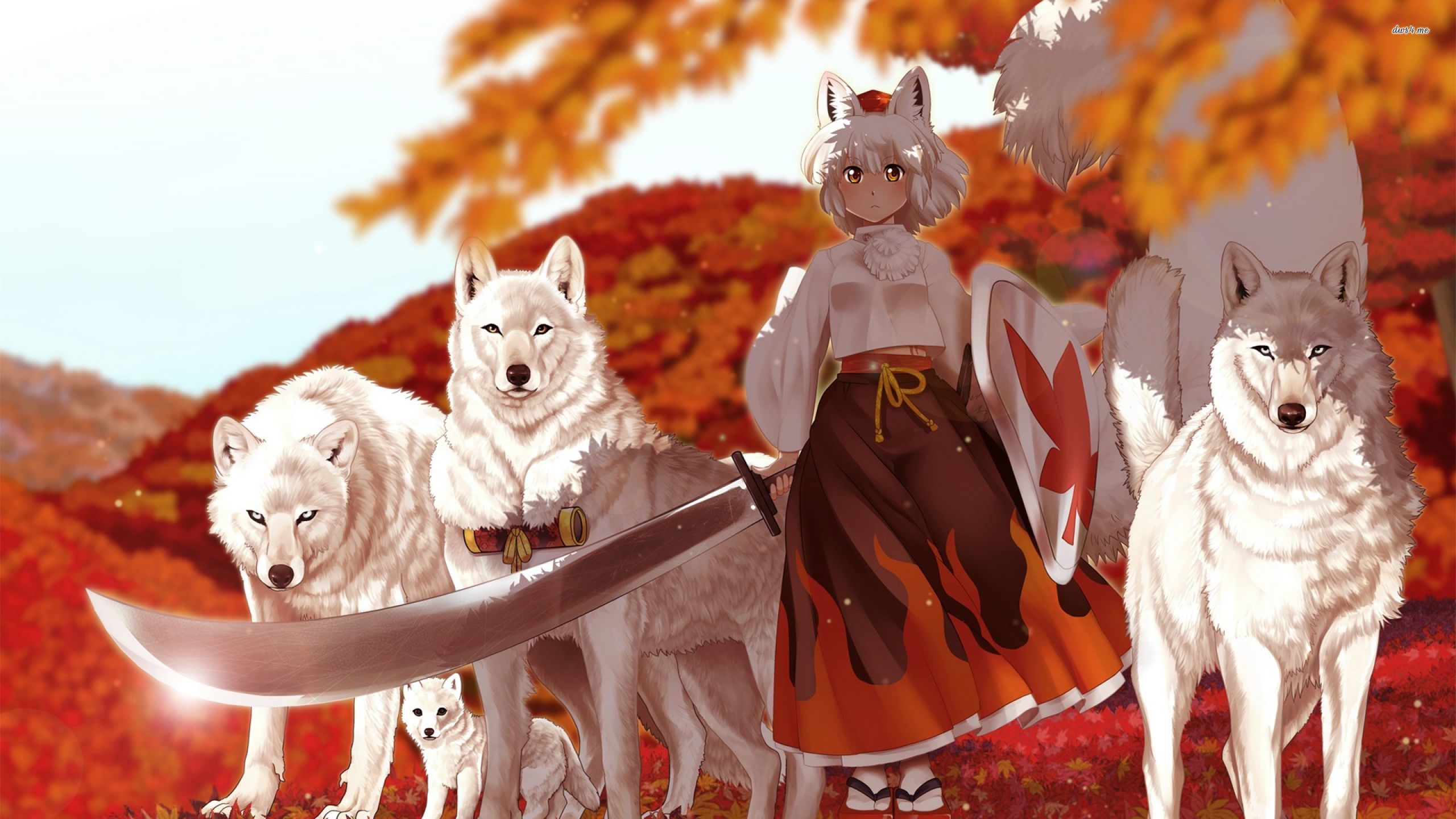 Girl With A Sword And Wolves Wallpaper - Wolf With Sword And Girl , HD Wallpaper & Backgrounds