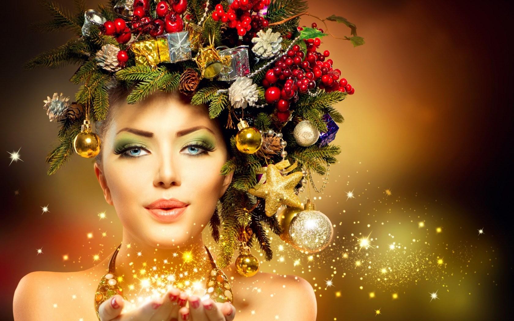 Girl Model Makeup Winter Christmas New Year Wallpaper - Christmas Hair And Beauty , HD Wallpaper & Backgrounds