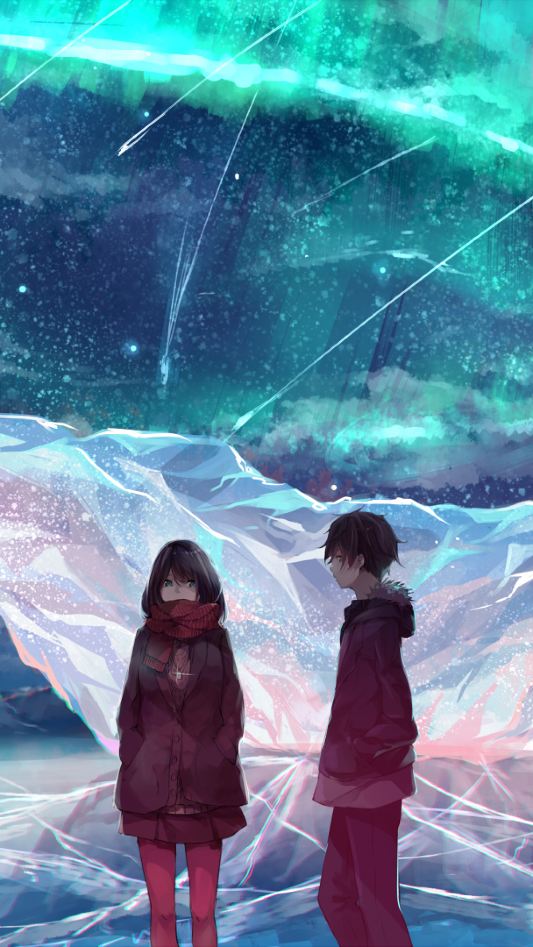 Anime Couple, Ice Field, Scarf, Anime Girl, Boy - Anime Couple Wallpaper Iphone , HD Wallpaper & Backgrounds