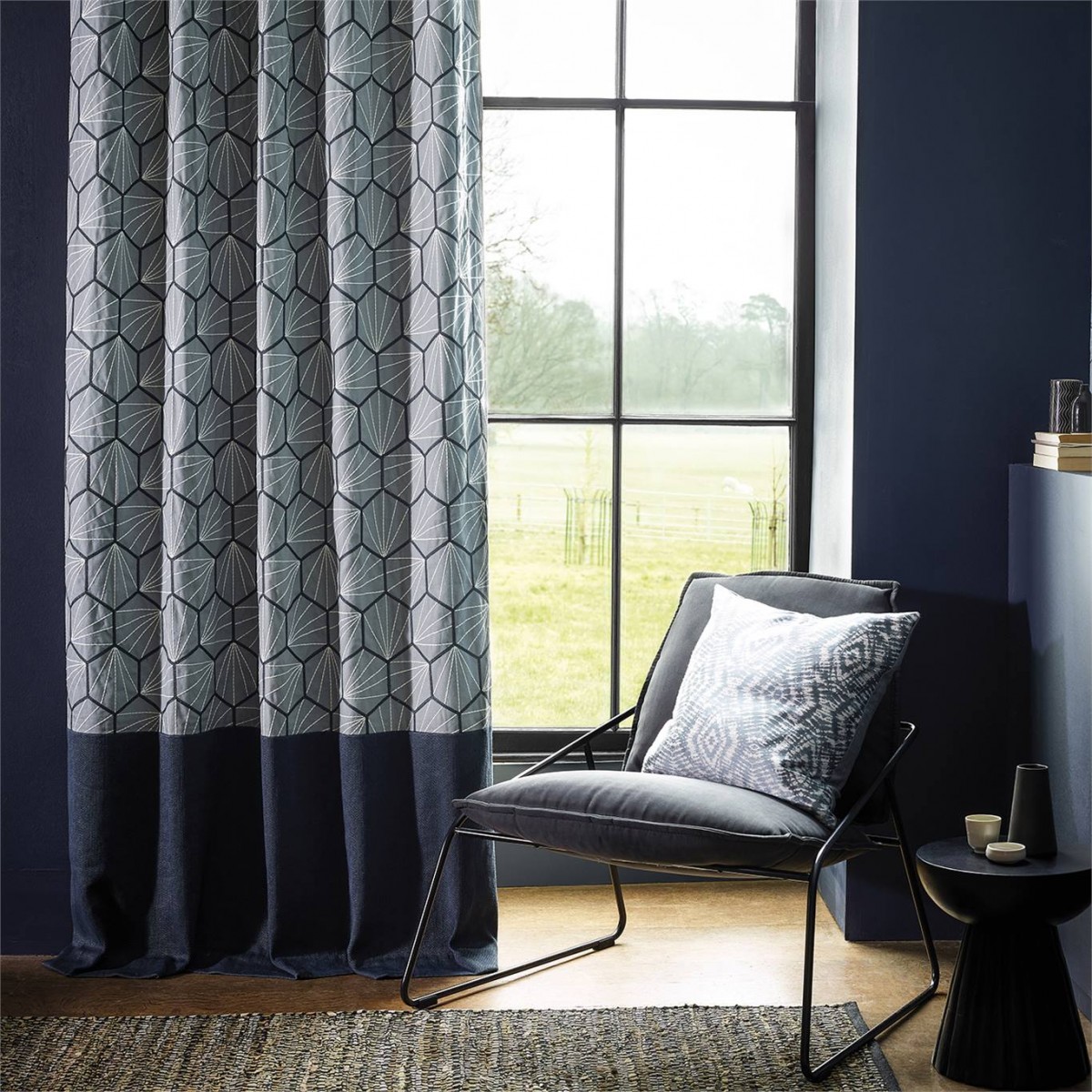 Curtains In Scion Aikyo Fabric With Contrast Border - Aikyo Teal , HD Wallpaper & Backgrounds