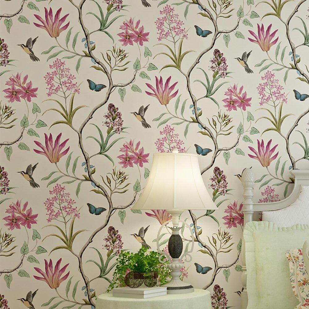 Wt Vintage Nonwoven Wallpaper Fresh 3d Garden Mural - Papier Peint Fleurs Papillons Oiseaux , HD Wallpaper & Backgrounds