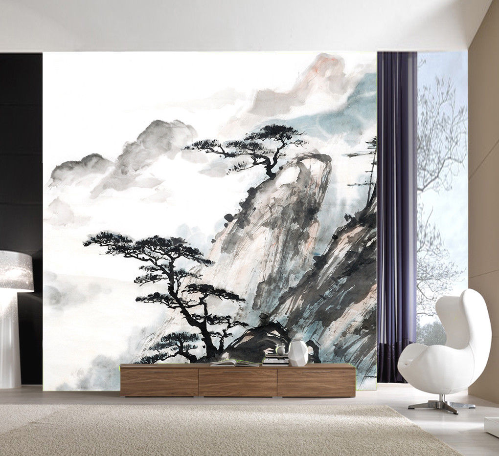 3d Berg Muster 7998 Tapete Wandgemälde Bild Familie - Chinese Ink Painting Landscape , HD Wallpaper & Backgrounds