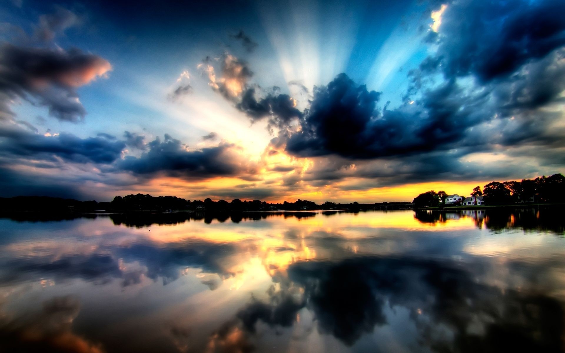 Sunset, Clouds, Landscapes, Lakes, Reflections - Black Sky Background Hd For Photoshop , HD Wallpaper & Backgrounds