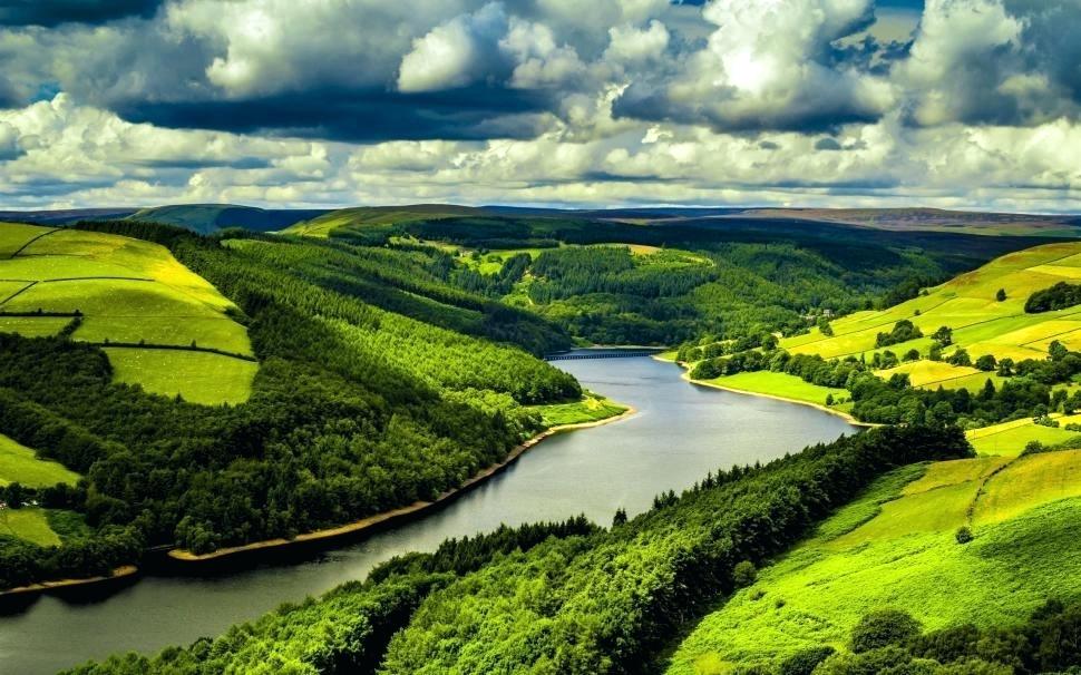 Scenery Wallpaper River Fields Forest Clouds Nature - Landscape In United Kingdom , HD Wallpaper & Backgrounds