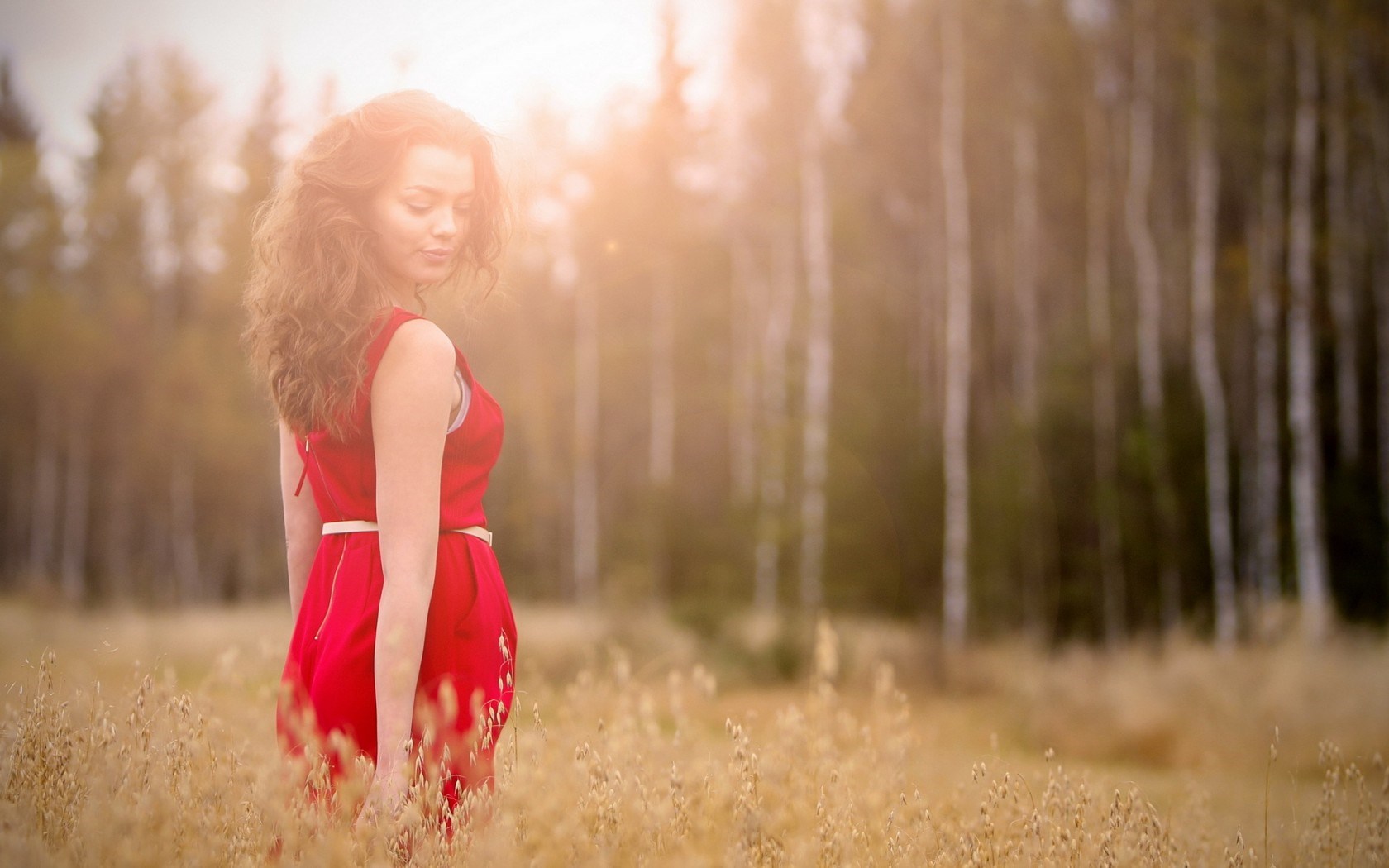 Girl Dress Red Field Light - Sunny Day With Girl , HD Wallpaper & Backgrounds