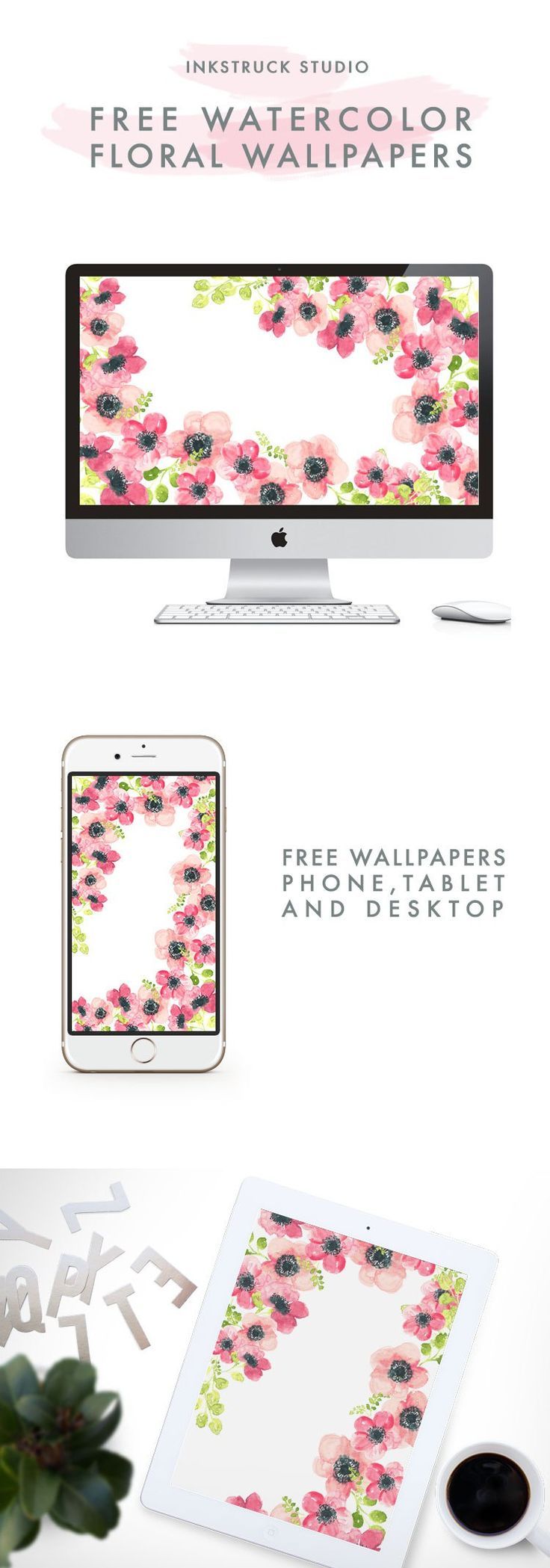Free Watercolor Floral Wallpaper To Your Desktop, Cellphone - Wallpaper , HD Wallpaper & Backgrounds