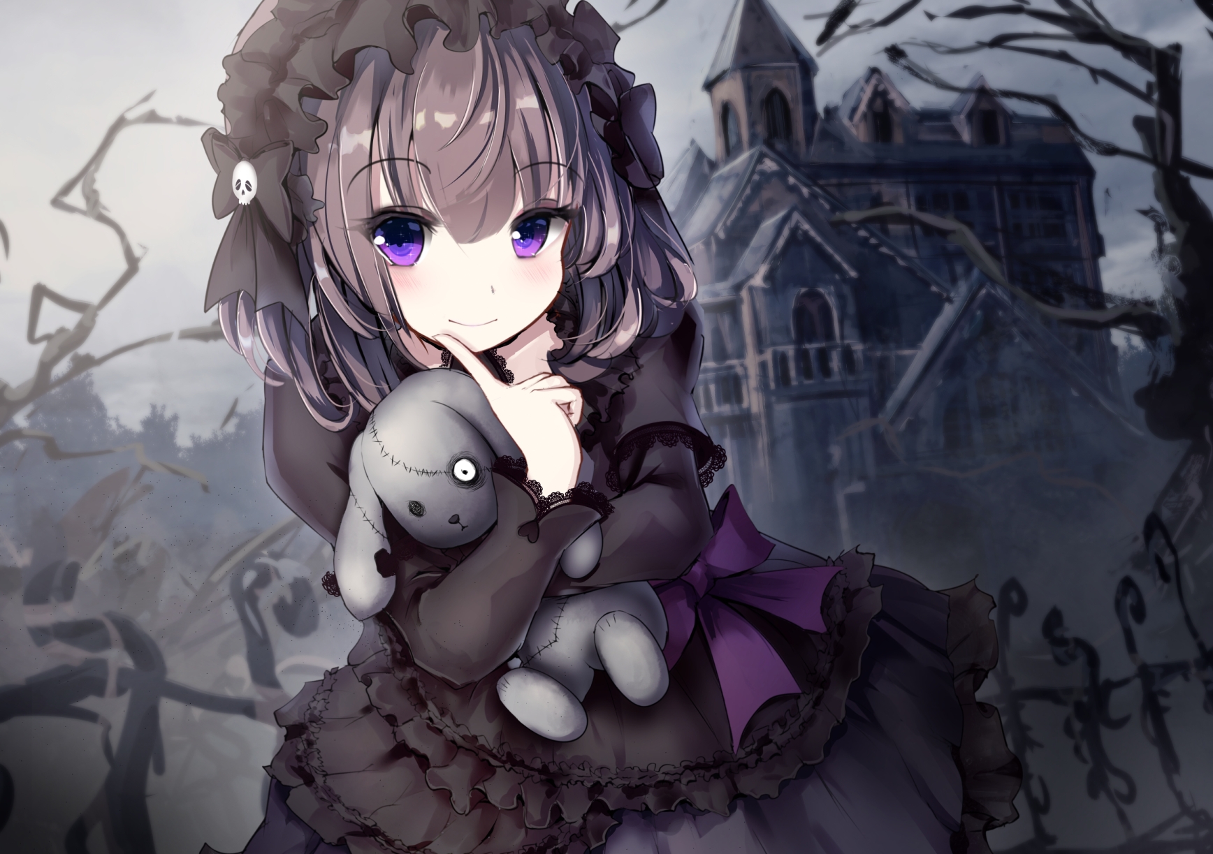 Anime Girl, Gothic, Teddy Bear, Loli, Black Dress - Anime Girl With Teddy Bear , HD Wallpaper & Backgrounds