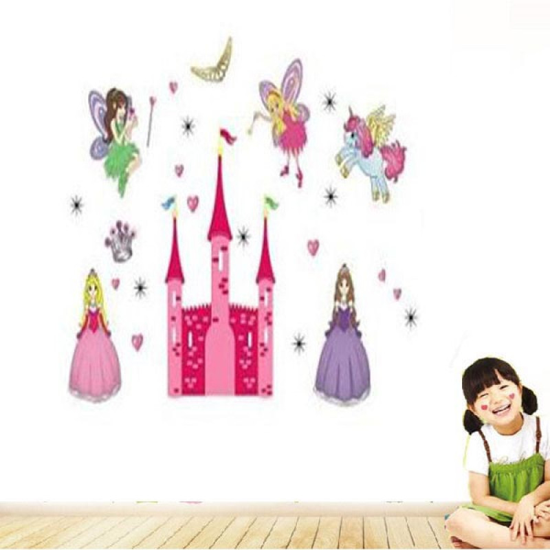 Princess Fairy Pink Castle & Pony Removable Wall Sticker - Princess , HD Wallpaper & Backgrounds