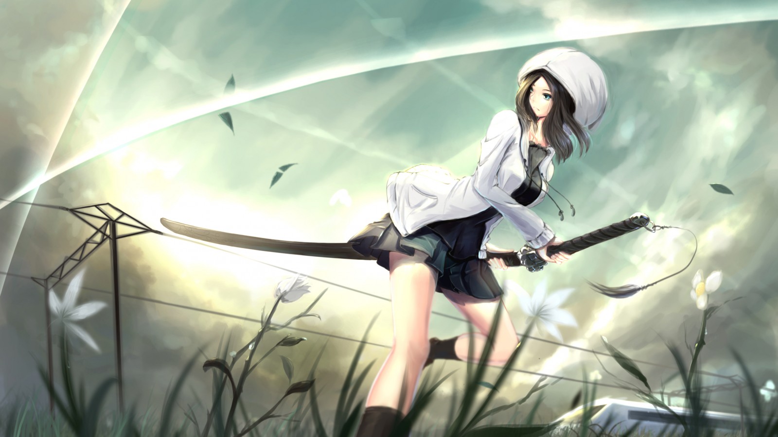 Download Wallpaper - Anime Girl With Katana , HD Wallpaper & Backgrounds