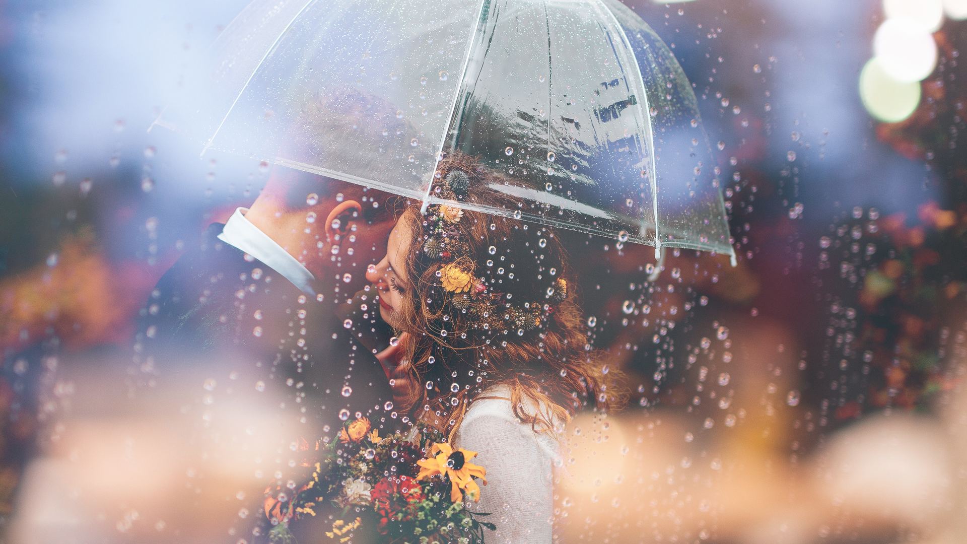 Married Couple Romantic Umbrella Raining Weeding 57 - Romantic Full Hd Rain , HD Wallpaper & Backgrounds