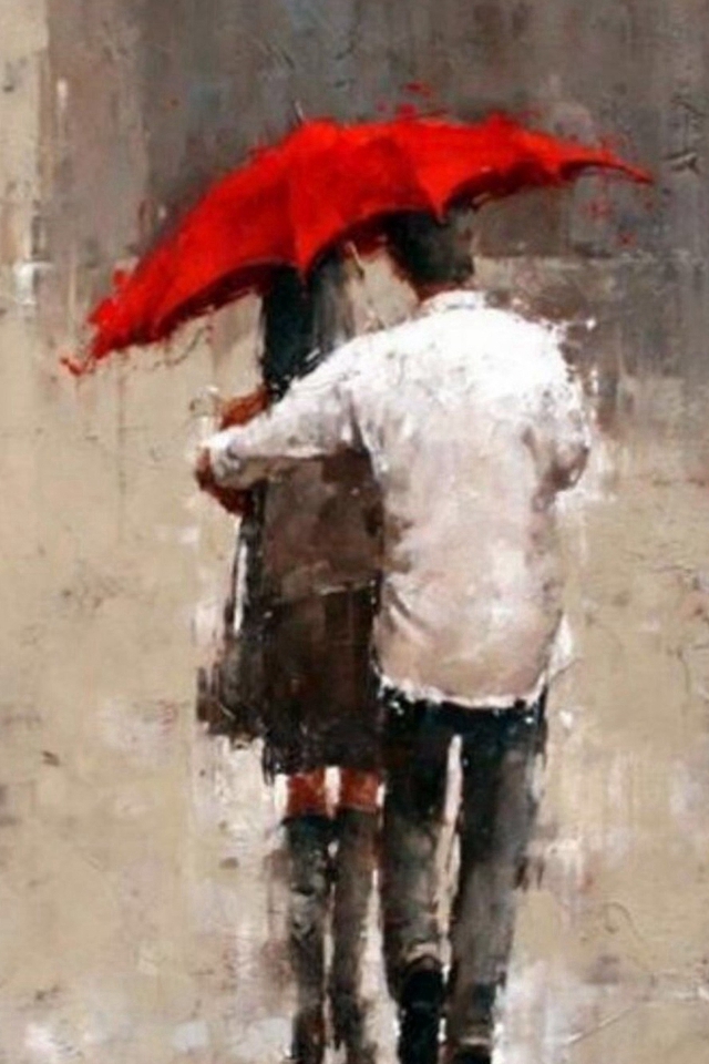 Rainy Romantic Lover Couple Back Art Iphone 4s Wallpaper - Romantic Wallpaper Iphone 6 , HD Wallpaper & Backgrounds