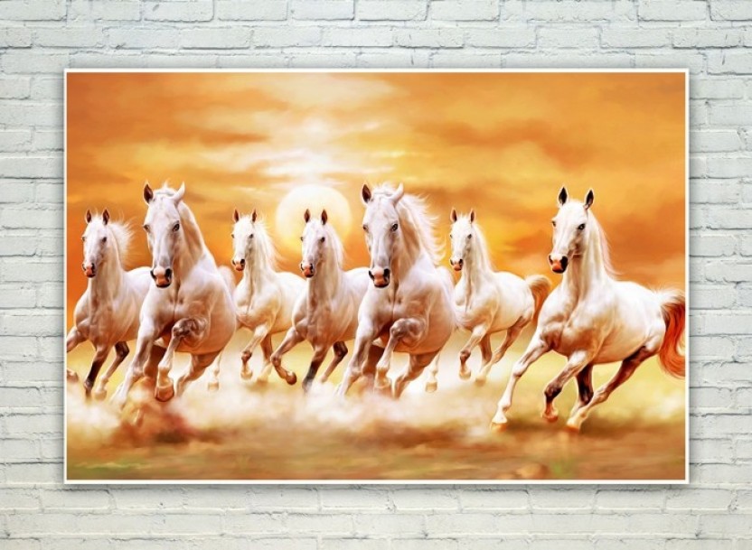 Posterskart Seven Horses Running Scenery Wall Painting - Seven White Running Horses , HD Wallpaper & Backgrounds