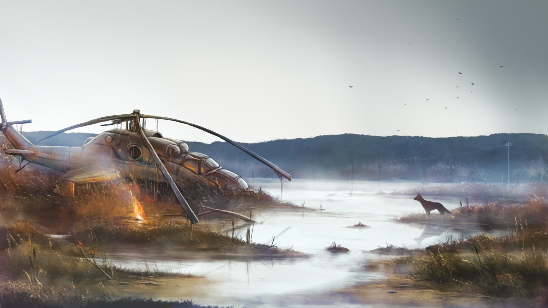 Digital Art Nature Helicopters Wreck Apocalyptic Animals - Stalker Digital Art , HD Wallpaper & Backgrounds