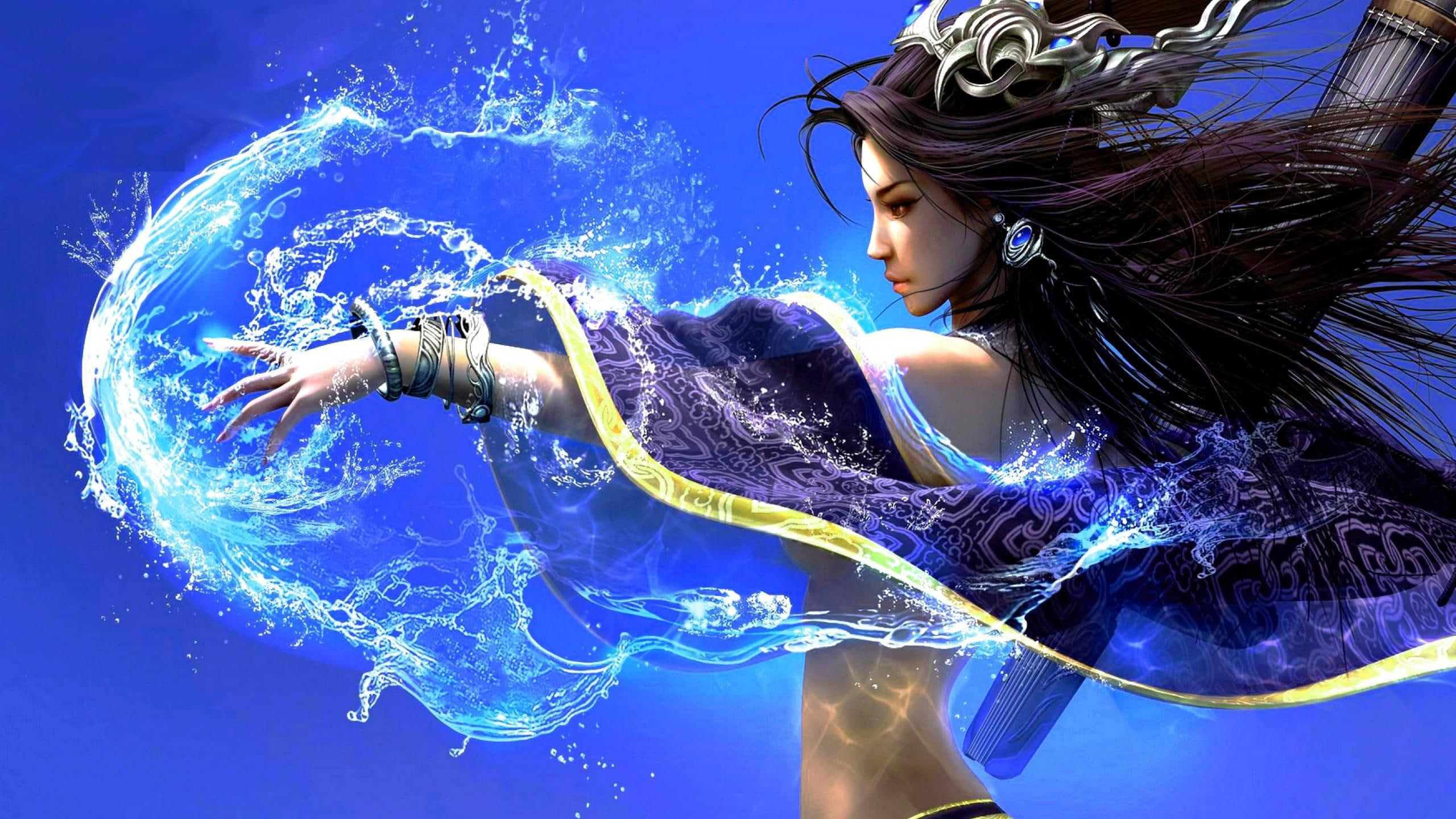 Beautiful Girl, Water, Fantasy, 3d And Abstract - Water Magic Fantasy Art , HD Wallpaper & Backgrounds