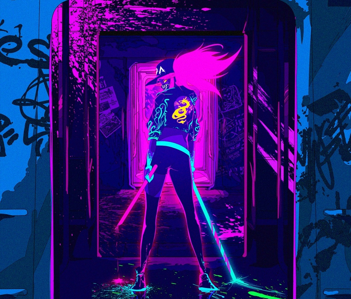 Artwork, League Of Legends, Akali, Online Game, Neon, - Kda Pop Stars Akali , HD Wallpaper & Backgrounds