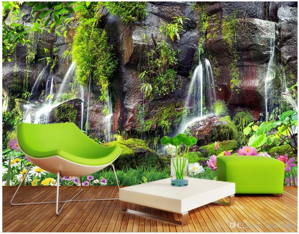 3d Wallpaper Custom Photo Mural Garden Rockery Waterfall , HD Wallpaper & Backgrounds