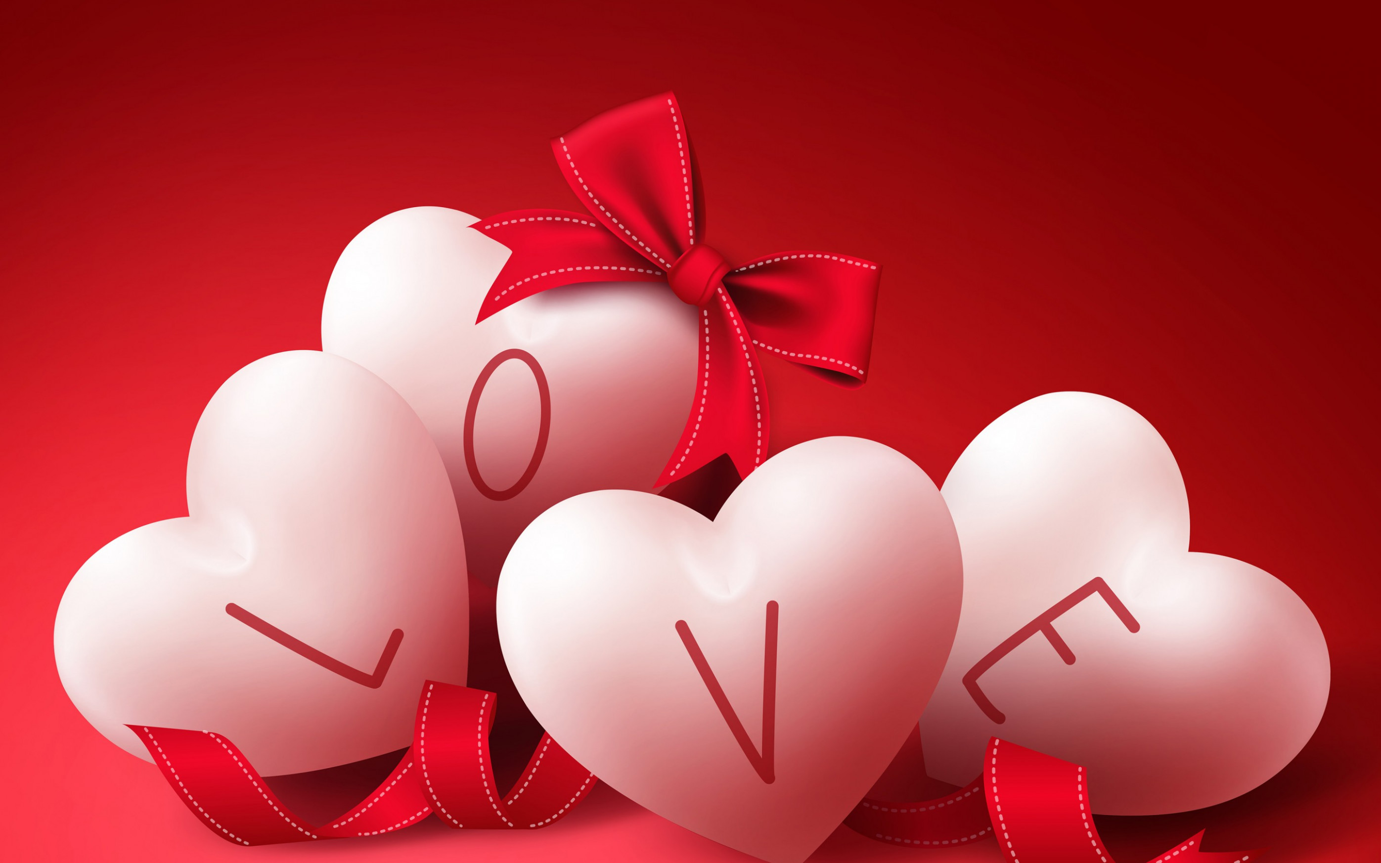 Wallpaper Love Hearts Ribbons 16k Love 16 Love Heart - Love Hearts Images Hd , HD Wallpaper & Backgrounds