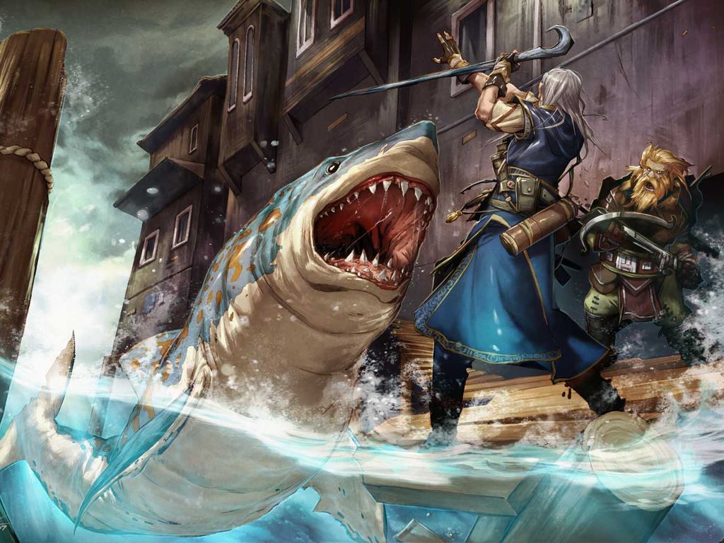 Shark Attack - Fantasy Art Warrior , HD Wallpaper & Backgrounds