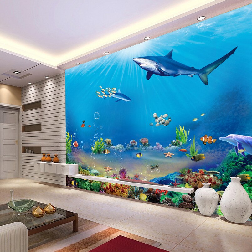 3d 3d Room Wallpaper 3d Lifelike Animal Oceano Tubarão - Built In ...