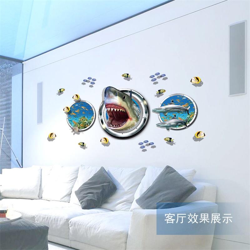 3d Tubarão Peixe Adesivos De Parede Home Decor Banheiro - Sk9017 , HD Wallpaper & Backgrounds