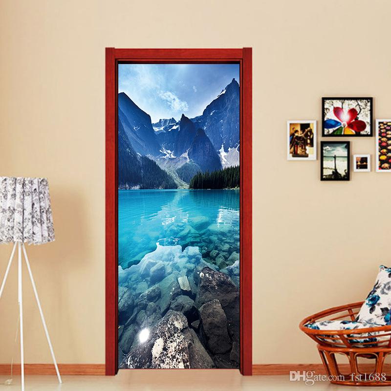 3d Creative Deep Blue Sea View Door Sticker Wallpaper - Zb35 3d Desert Highway , HD Wallpaper & Backgrounds