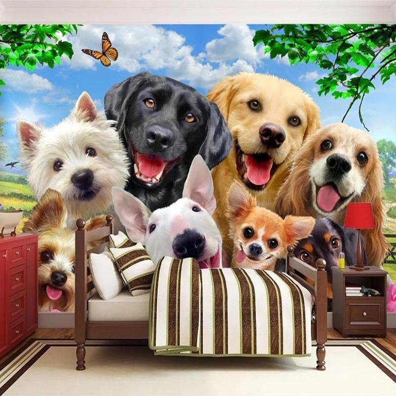 3d Wallpaper Cute Cartoon Lawn Dog Animal Photo Wall - Dog Murals , HD Wallpaper & Backgrounds