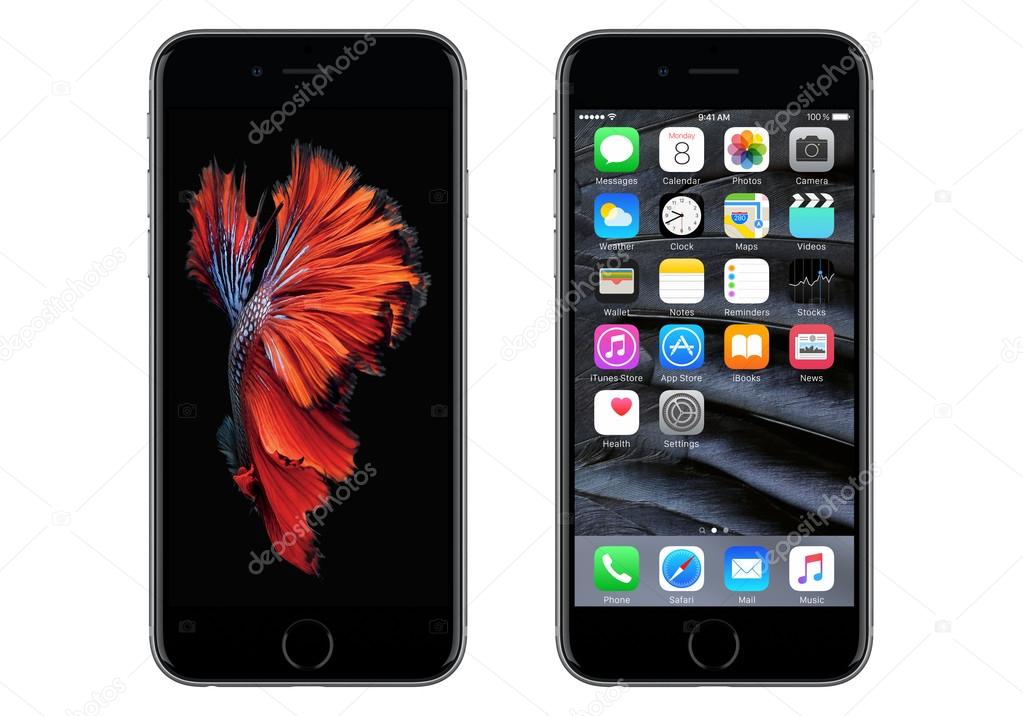 Black Apple Iphone 6s With Ios 9 And Dynamic Wallpaper - Iphone 9 Stock , HD Wallpaper & Backgrounds