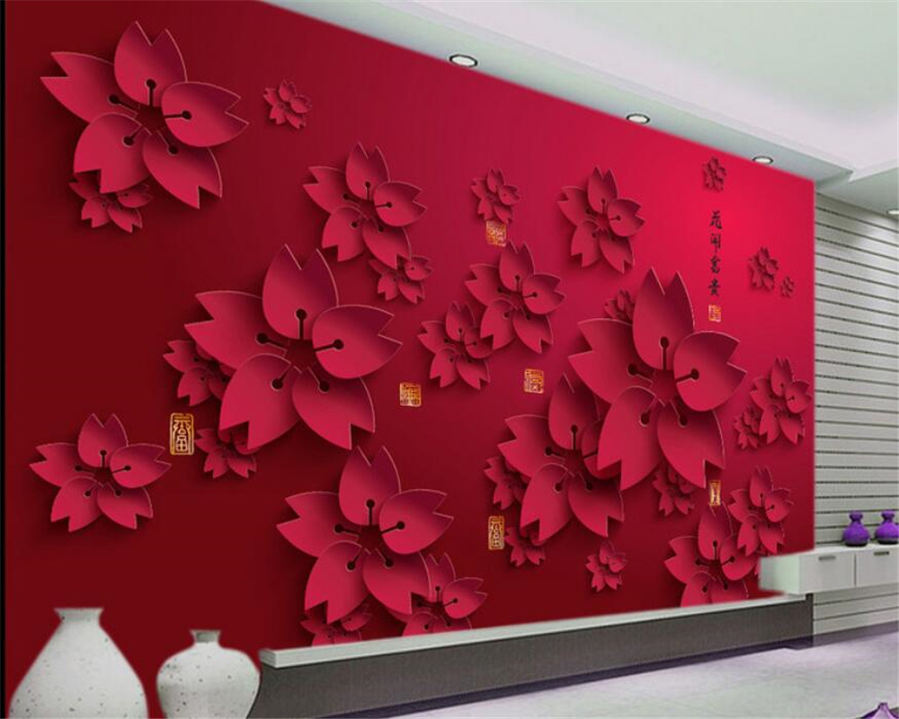 Beibehang 3d Wallpaper Hd Red Flower Photo Mural Living - Flower Wall Wallpaper Hd , HD Wallpaper & Backgrounds