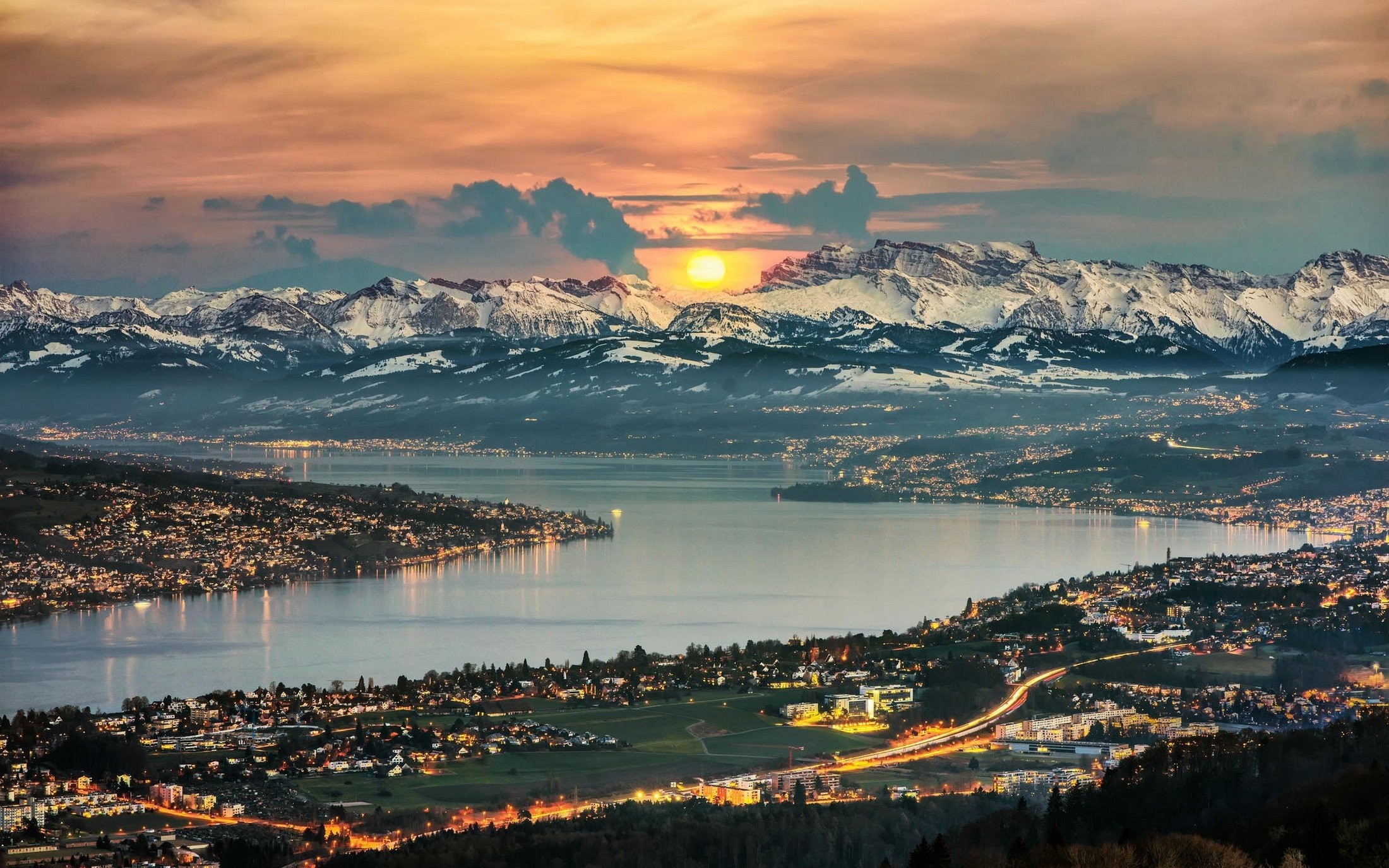 Mobile Wallpaper, Landscape Lake,nature, Lights, Sky, - Zurich Switzerland , HD Wallpaper & Backgrounds