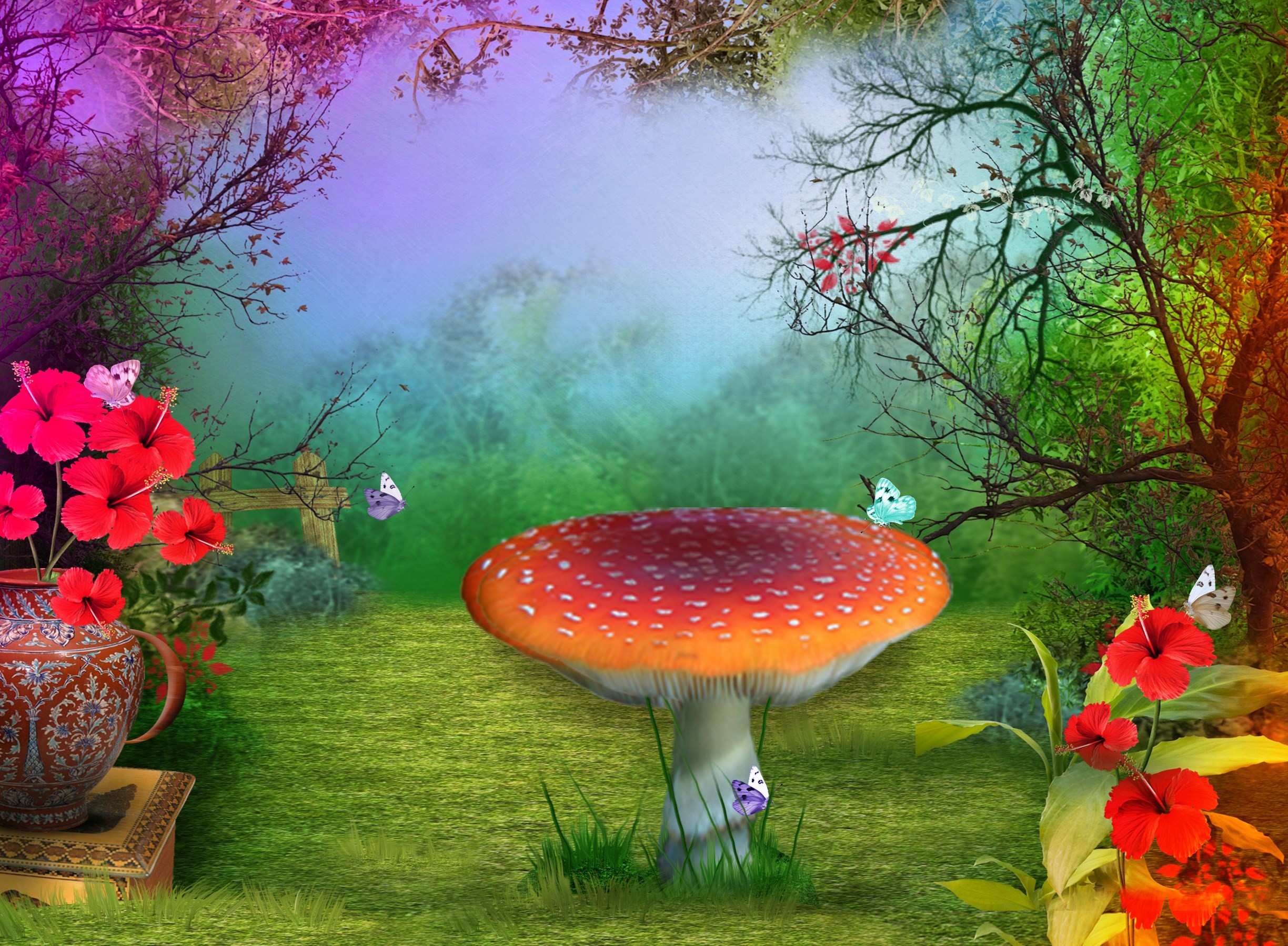 3d Mushroom Garden Wallpaper - Statue Of Liberty , HD Wallpaper & Backgrounds