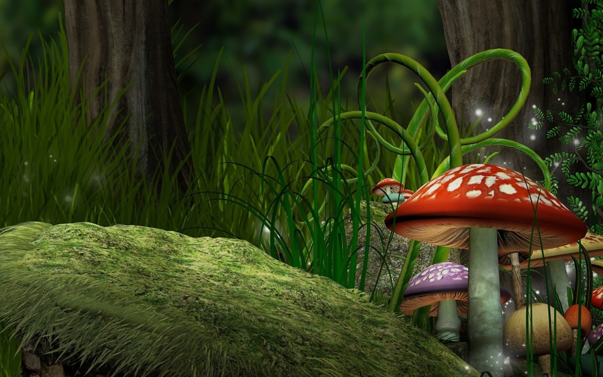 Cool 3d Wallpaper Cartoon Mushroom In Forest (881044