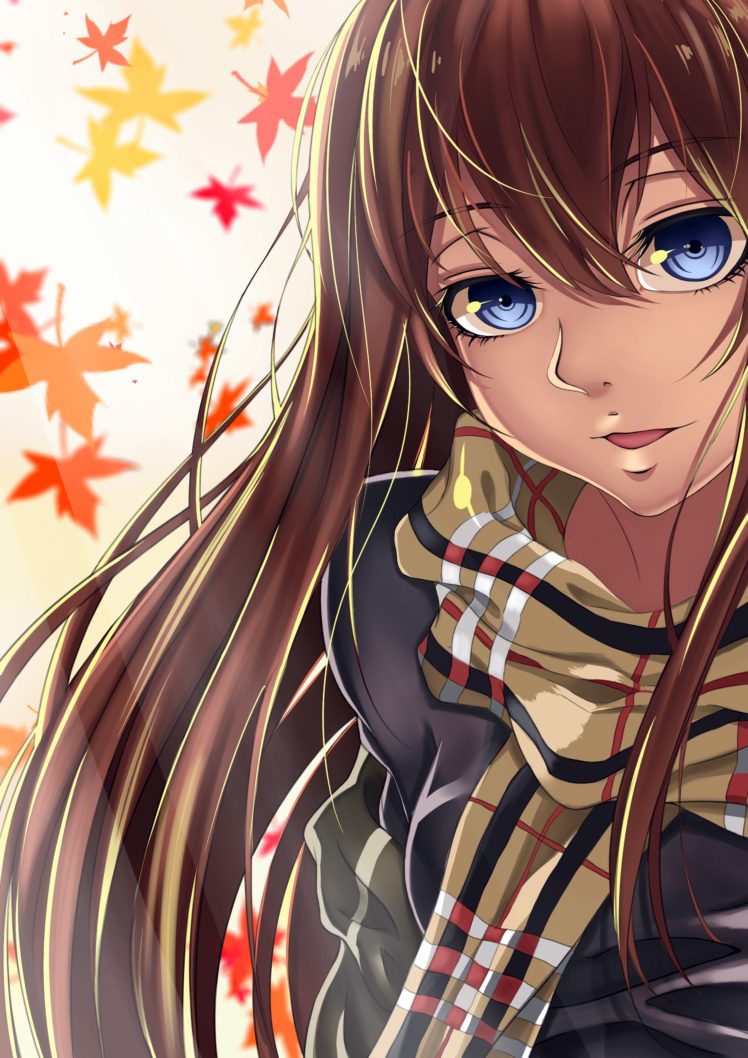 Original Characters, Long Hair, Brunette, Blue Eyes, - Anime Girl Brown Hair Blue Eyes , HD Wallpaper & Backgrounds