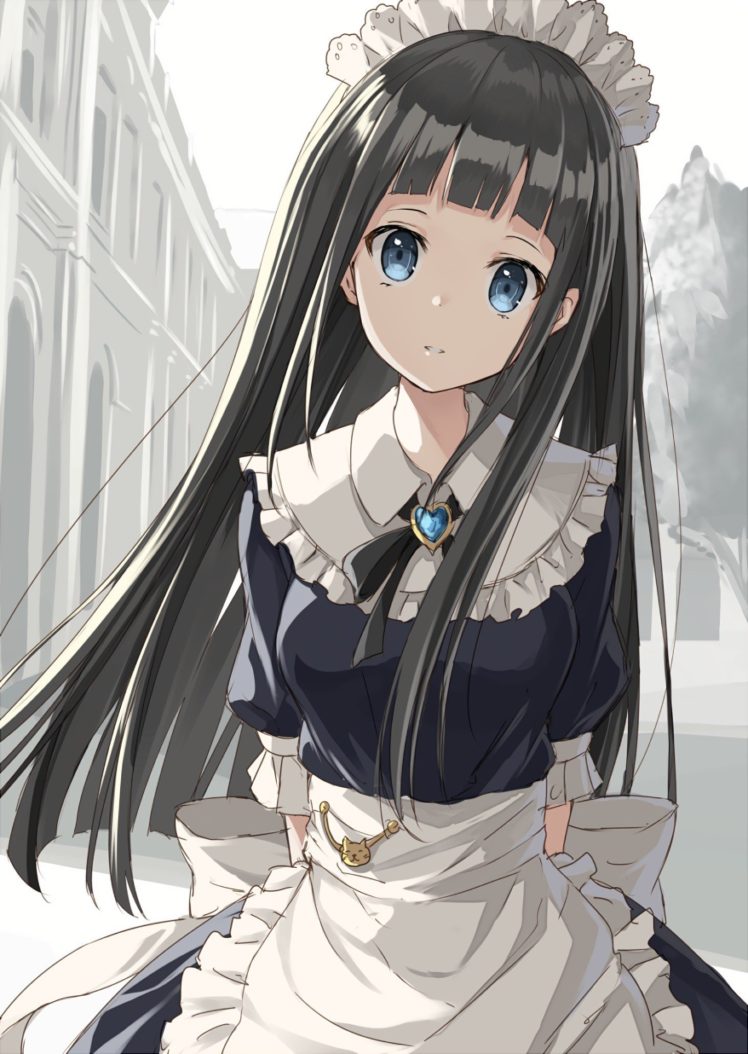 Long Hair, Blue Eyes, Anime, Anime Girls, Black Hair, - Anime Girl Black Hair Blue Eyes , HD Wallpaper & Backgrounds